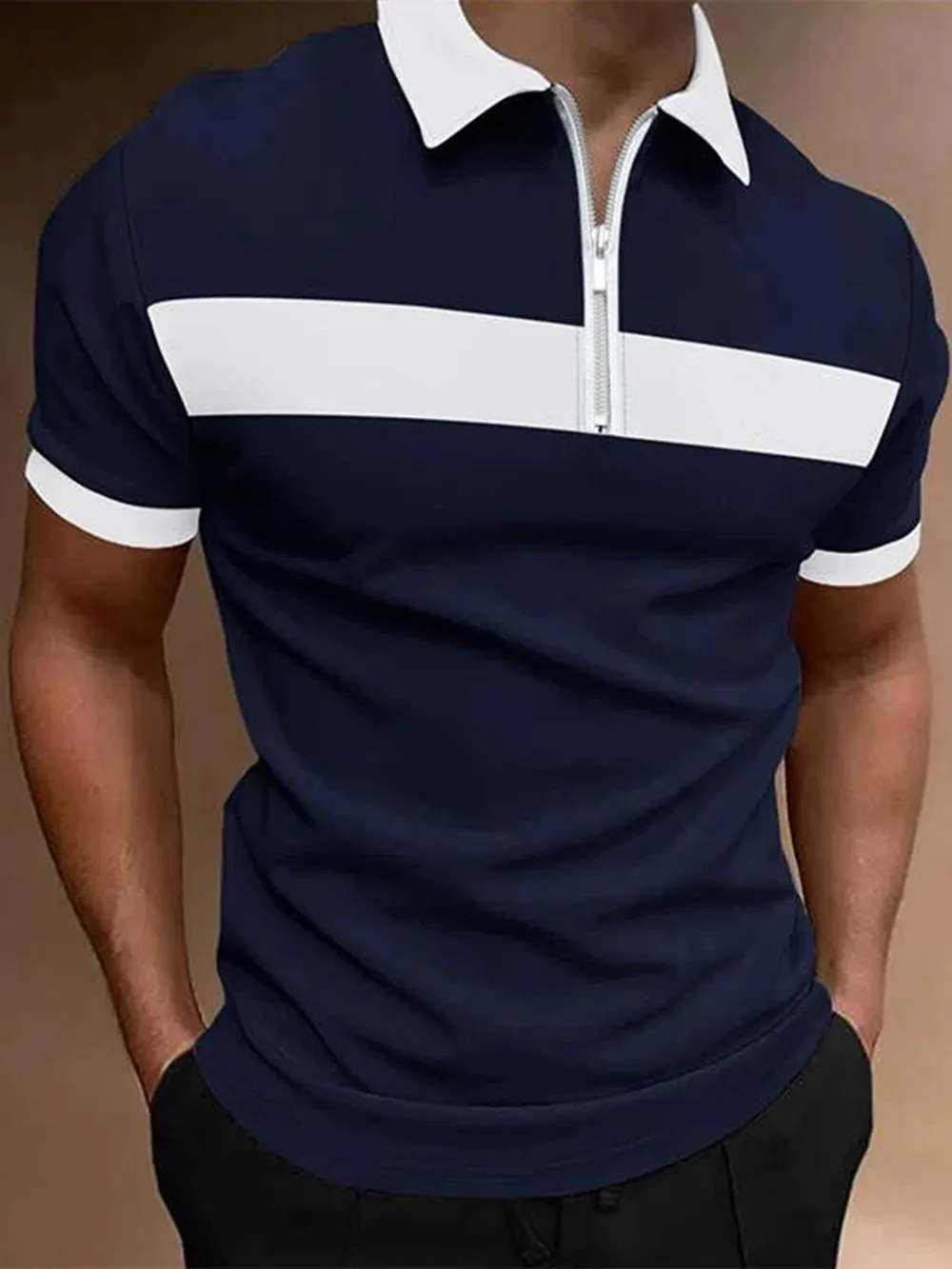 Men's Full Size Casual Color Block Zipper Polo Plus Size, image 4
