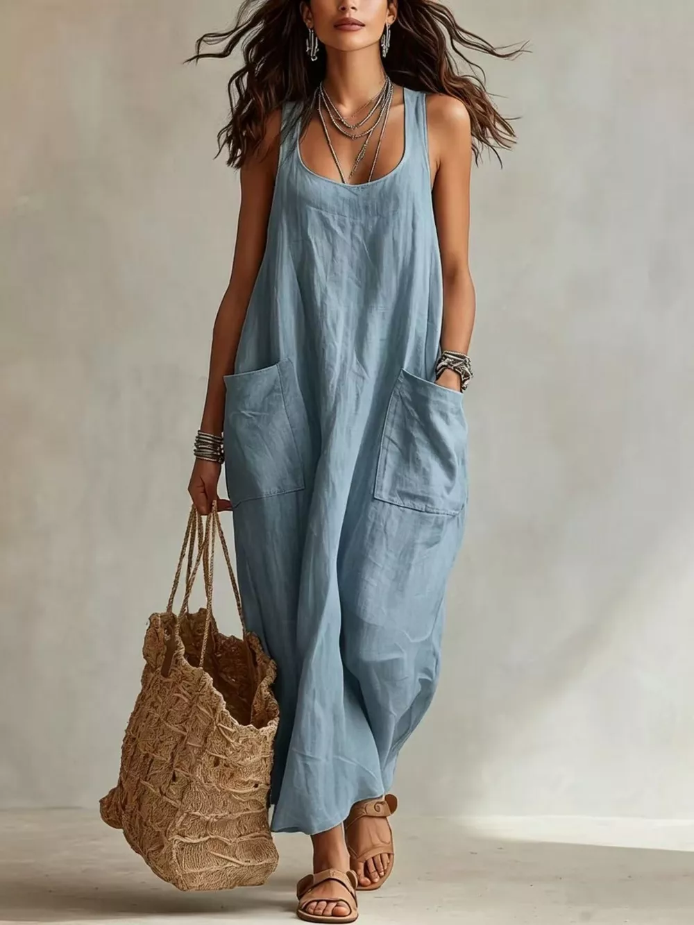 Scoop Neck Sleeveless Maxi Dress with Pockets, image 4