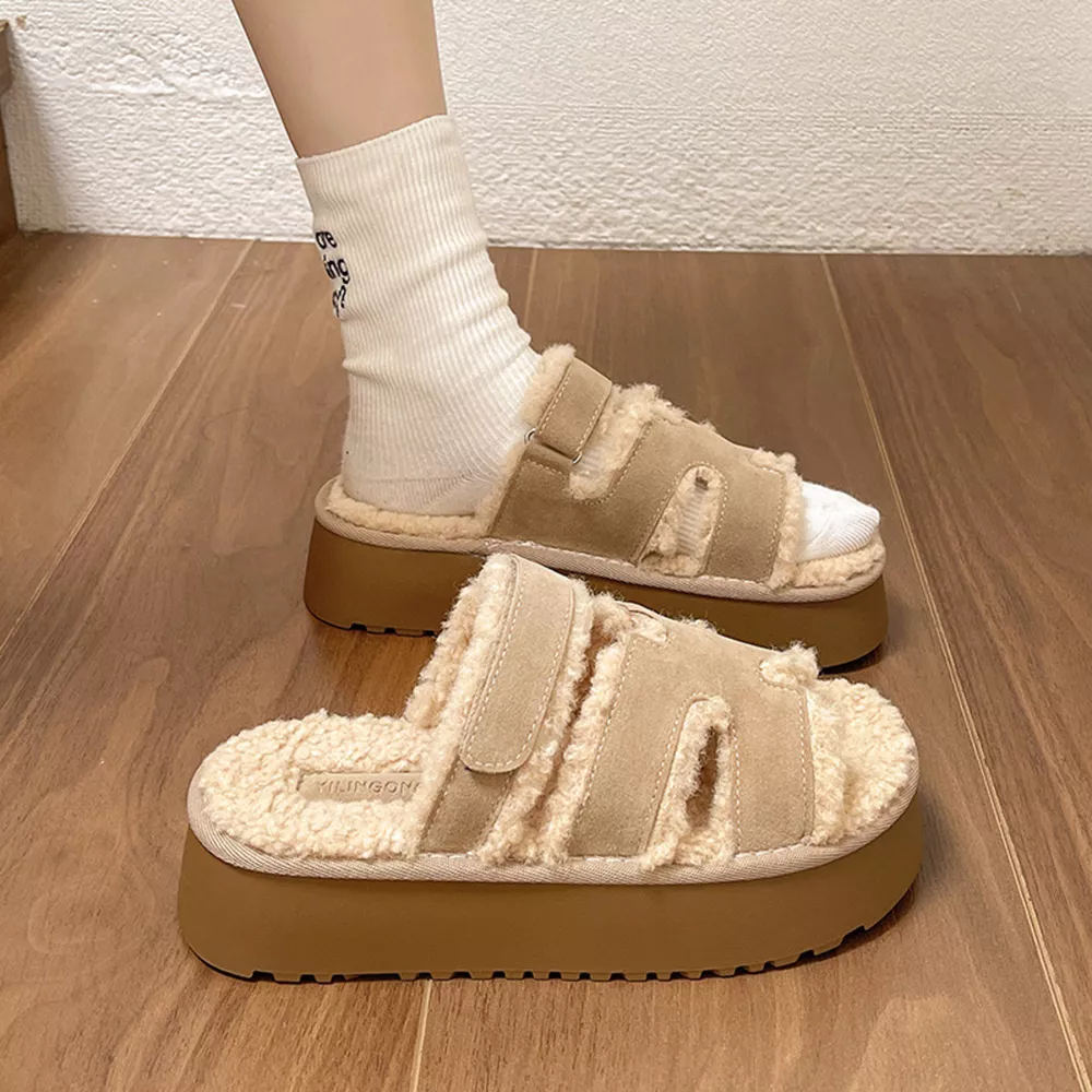 Fluffy Platform Velcro Slippers, image 3