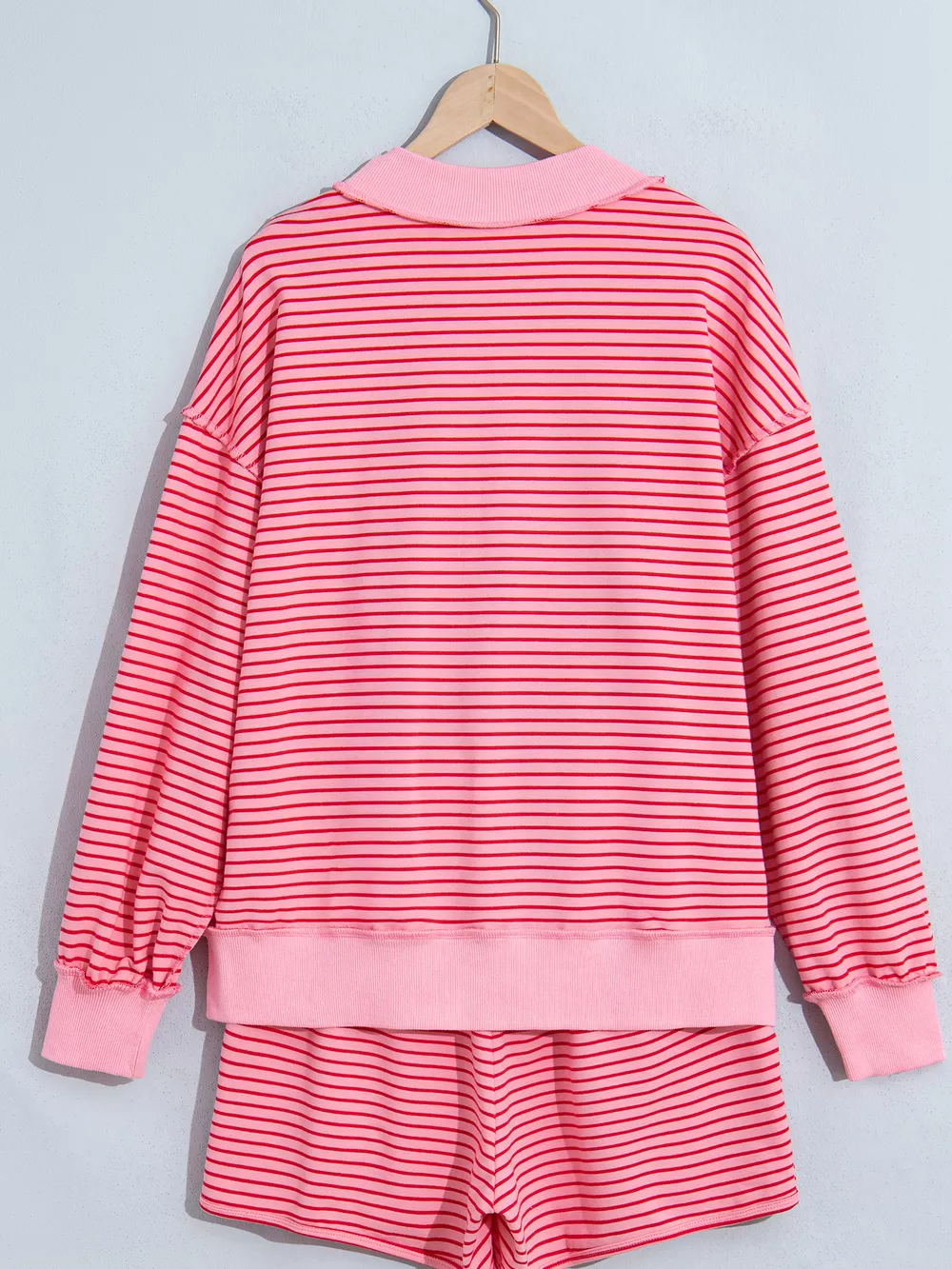Stripe Ribbed Patchwork Mock Neck Baggy Pullover Matching Shorts Set, image 3