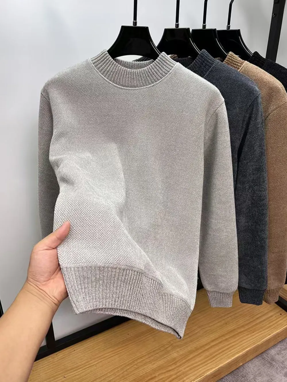 Men's Plus Size Ribbed Hem Long Sleeve Sweater, image 8