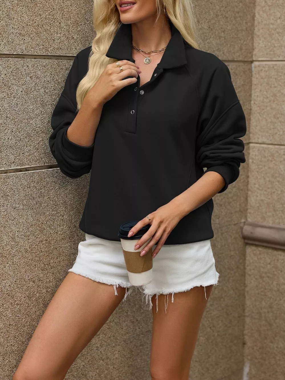 Button Detail Dropped Shoulder Sweatshirt, image 21