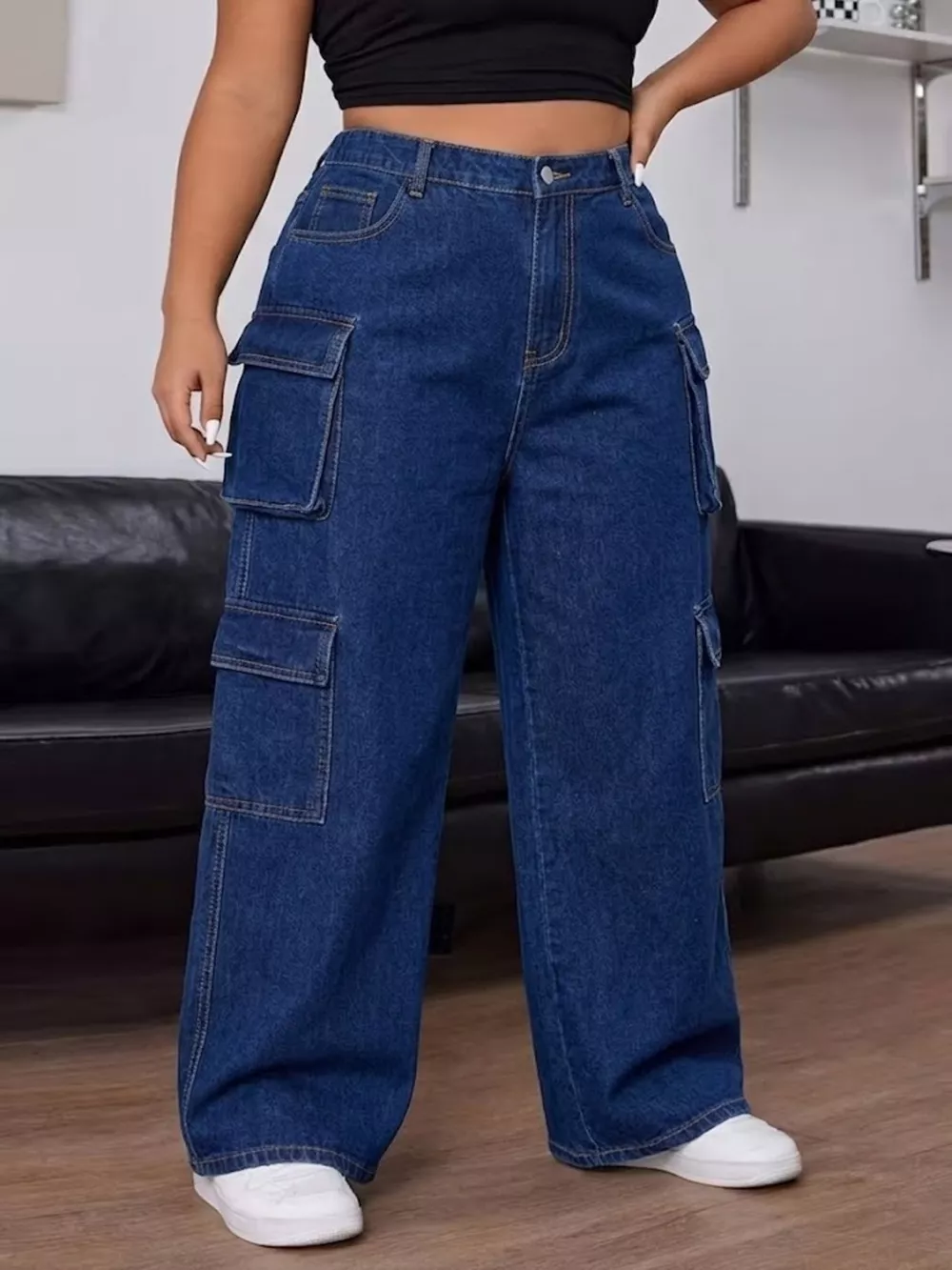 Plus Size High-Waisted Wide Leg Cargo Jeans, image 8