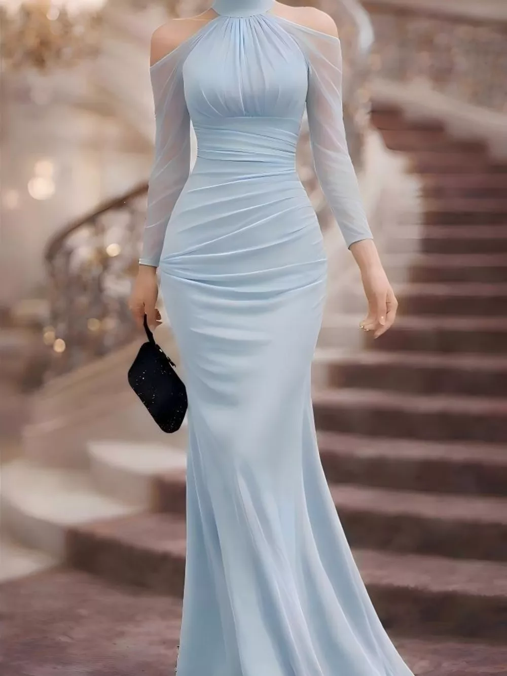 Cold Shoulder Mesh Sleeve Maxi Dress, image 5