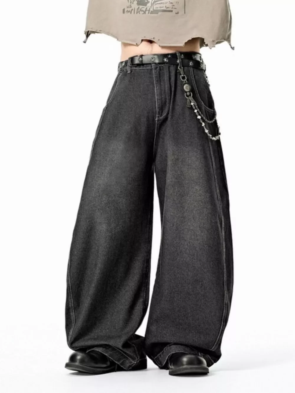 Men's Washed Wide Leg Jeans, image 8