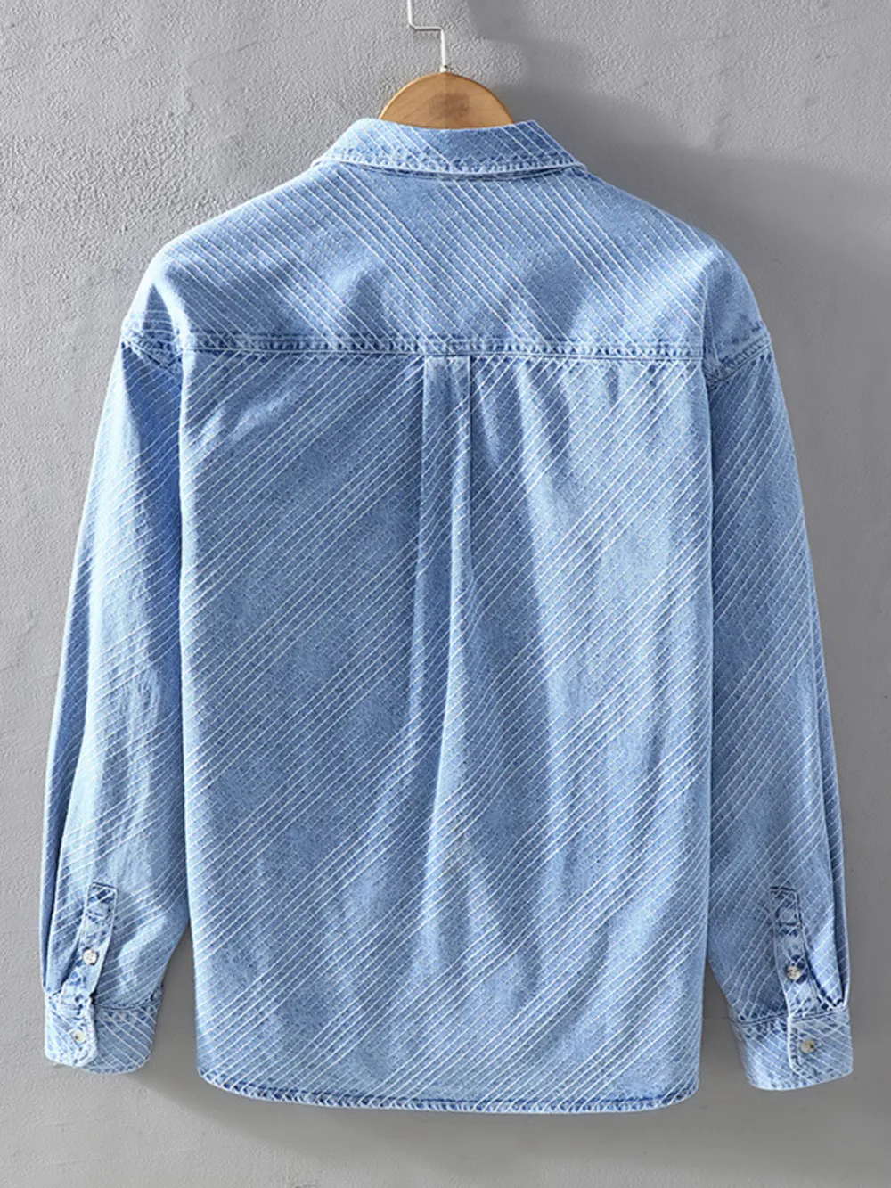 Men's Plus Size Button Up Long Sleeve Denim Shirt, image 2
