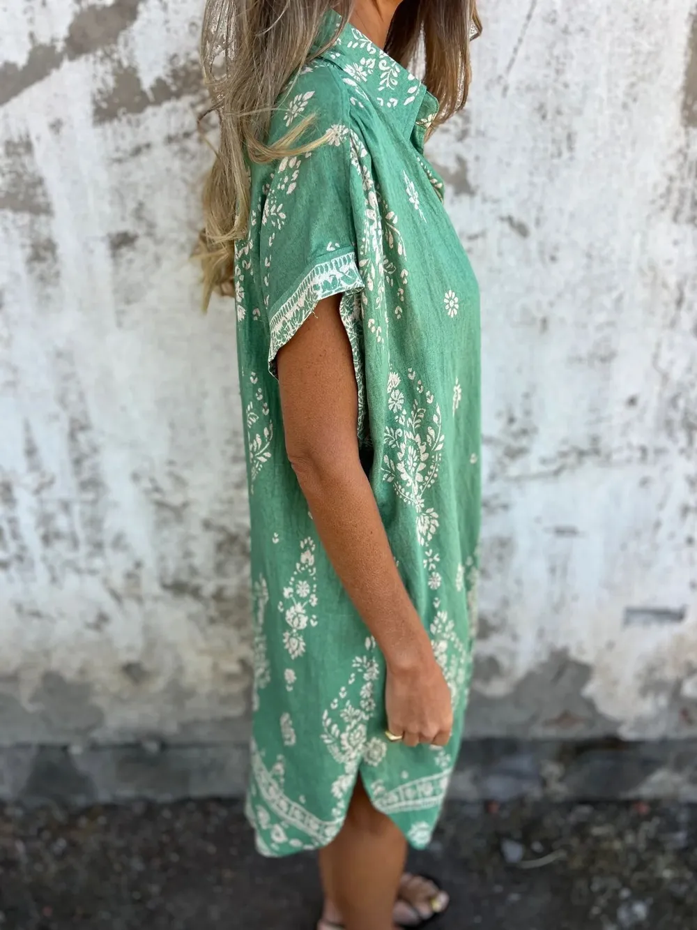 Full Size Printed Short Sleeve Button-Up Shirt Dress Plus Size, image 7