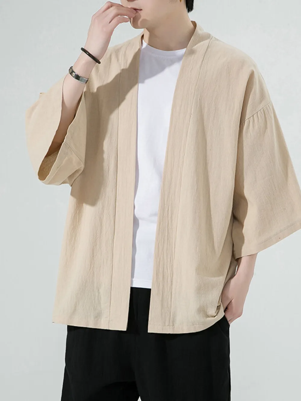 Men's Plus Size Open Front 3/4 Sleeve Cover Up, image 3