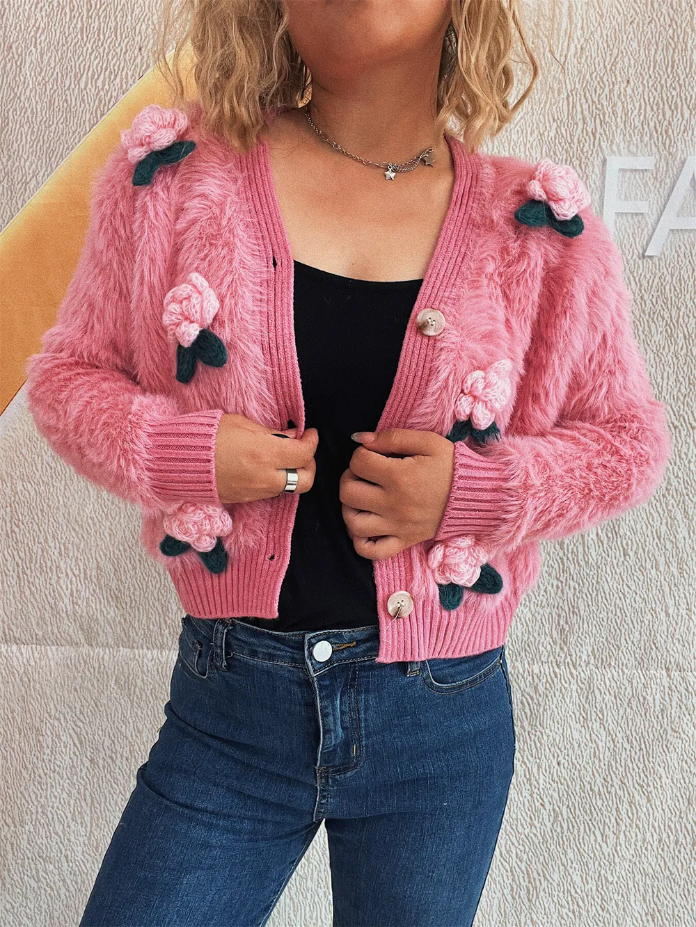 Flower Fuzzy Button-Up Cardigan, image 14