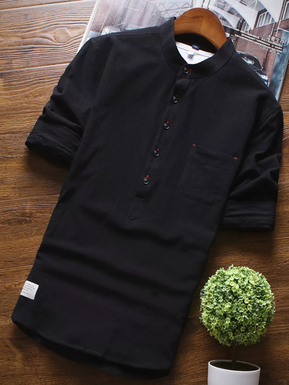 Men's Full Size Casual Mandarin Collar 3/4 Sleeve Shirt Plus Size, image 5