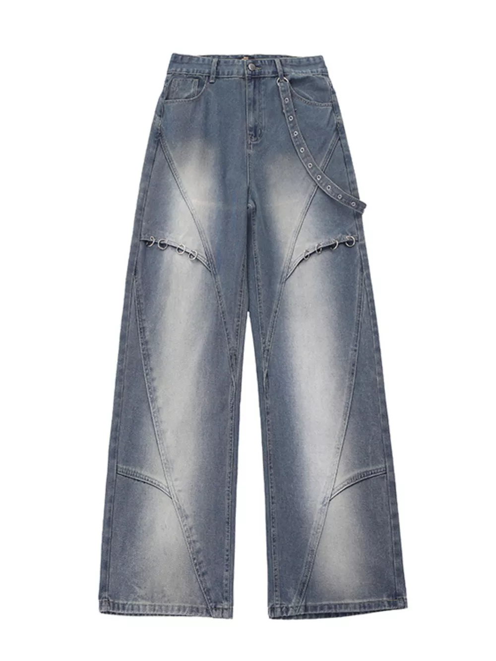Men's Full Size Wide-Leg Denim Jeans with Metal Ring Plus Size, image 9