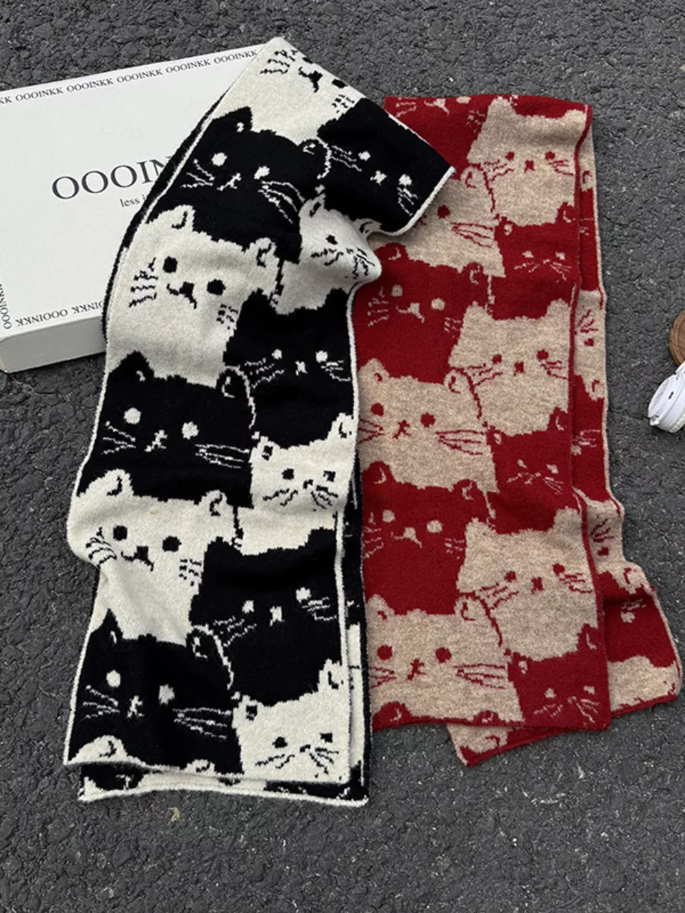 Cute Cat Pattern Knitted Scarf, image 2