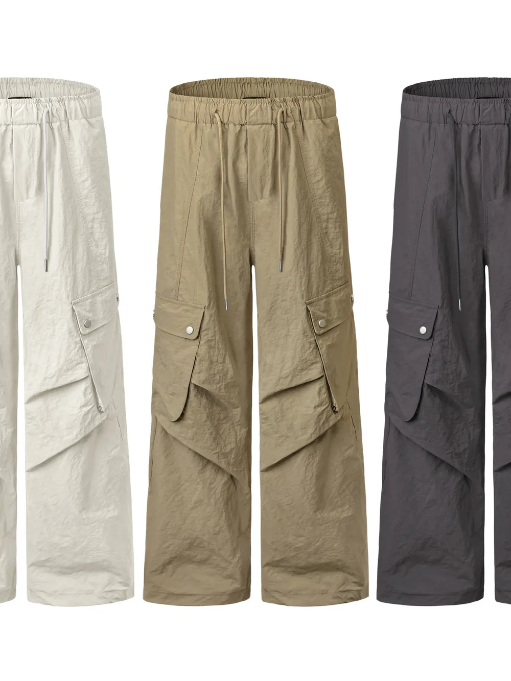 Men's Wide Leg Cargo Pants with Drawstring Waist, image 5