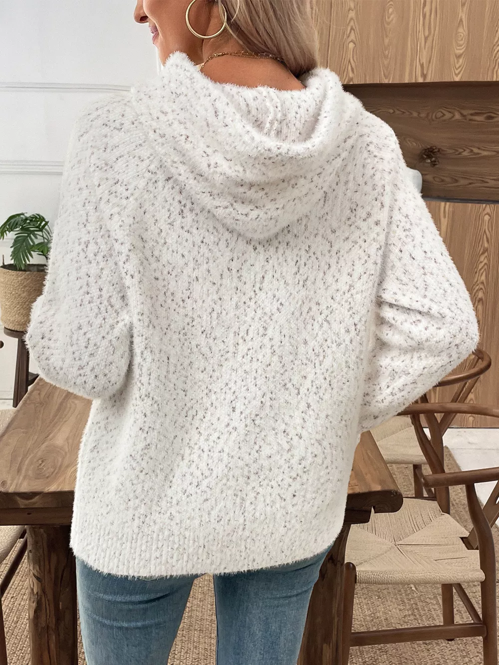 Fuzzy Letter Graphic Hooded Sweater, image 4