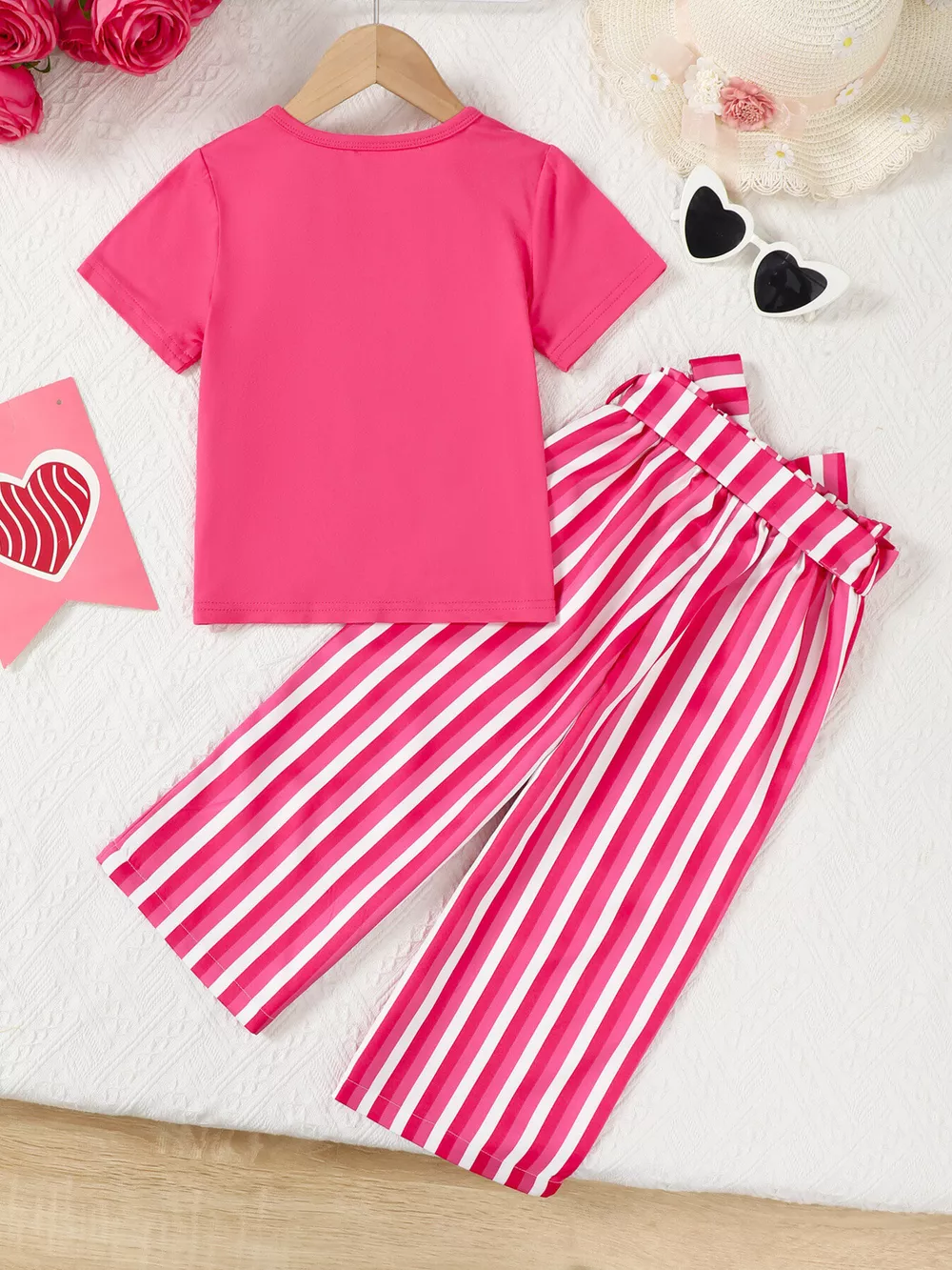 Children's Girly Bowknot T-Shirt & Striped Pants Set, image 6