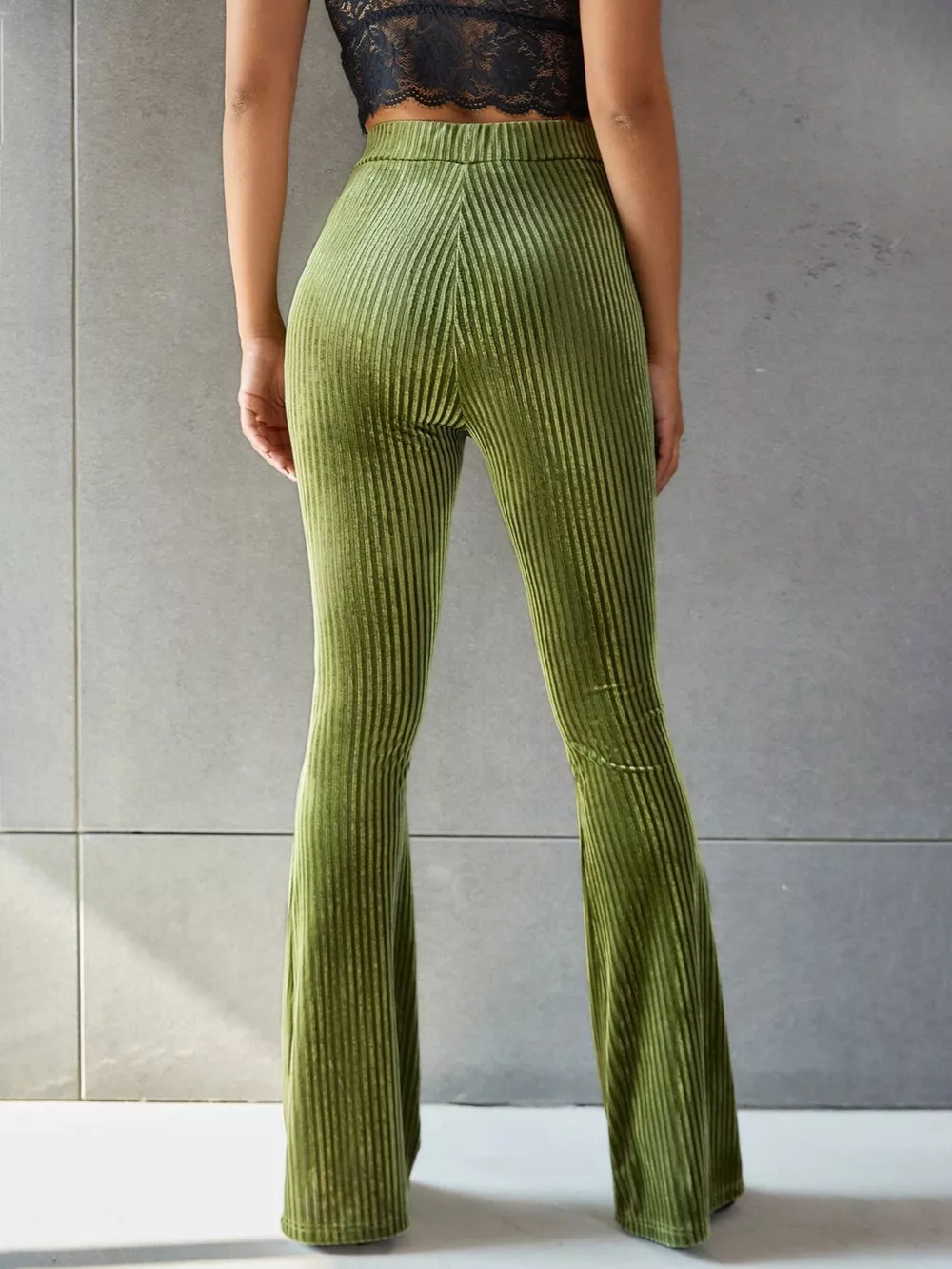 High-Waisted Ribbed Velvet Flare Pants, image 6