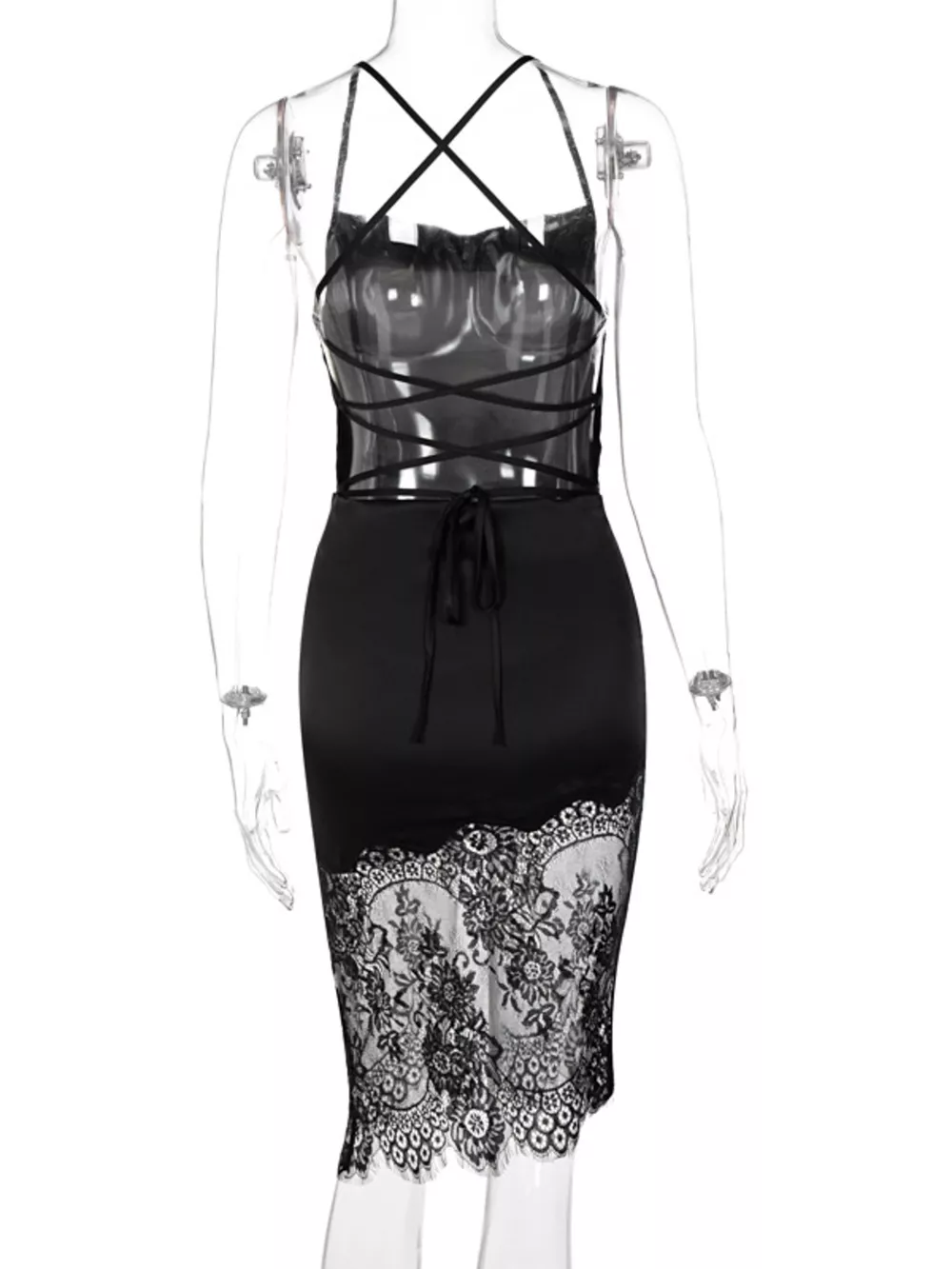 Satin Lace Trim Sleeveless Dress, image 13