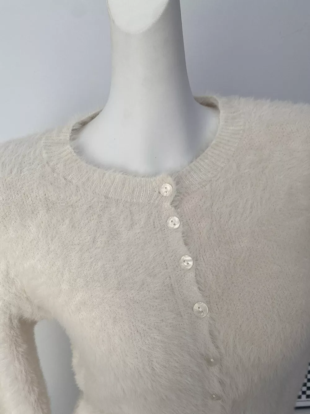 Soft Fuzzy Button-Down Cropped Cardigan, image 6