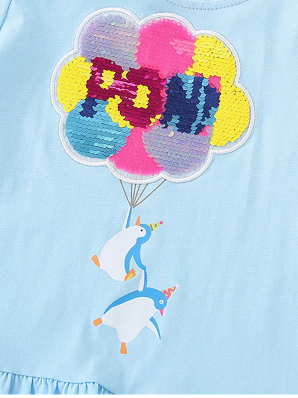 Children's Sequin Penguin Balloon Ruffle Hem T-Shirt, image 3