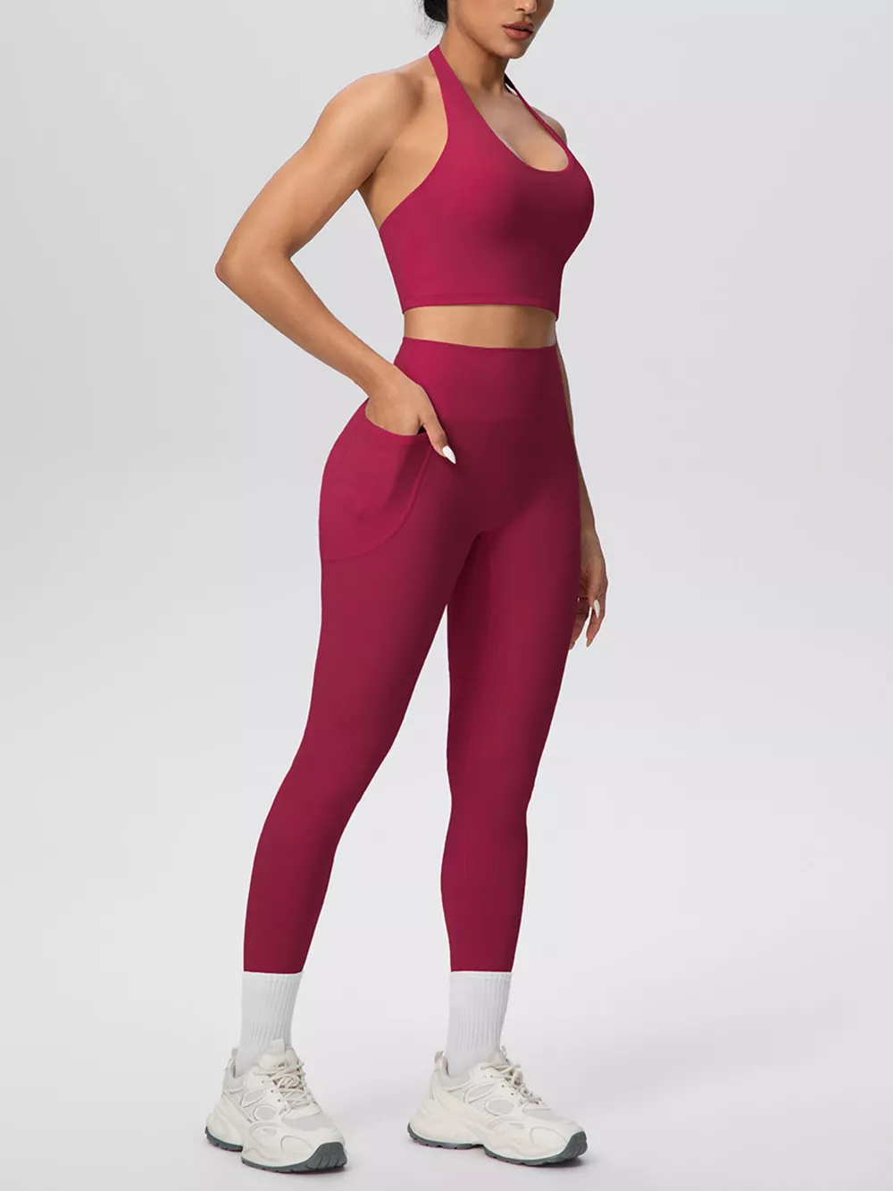 Halter Neck Crop Top and High-Waisted Leggings Active Set, image 26