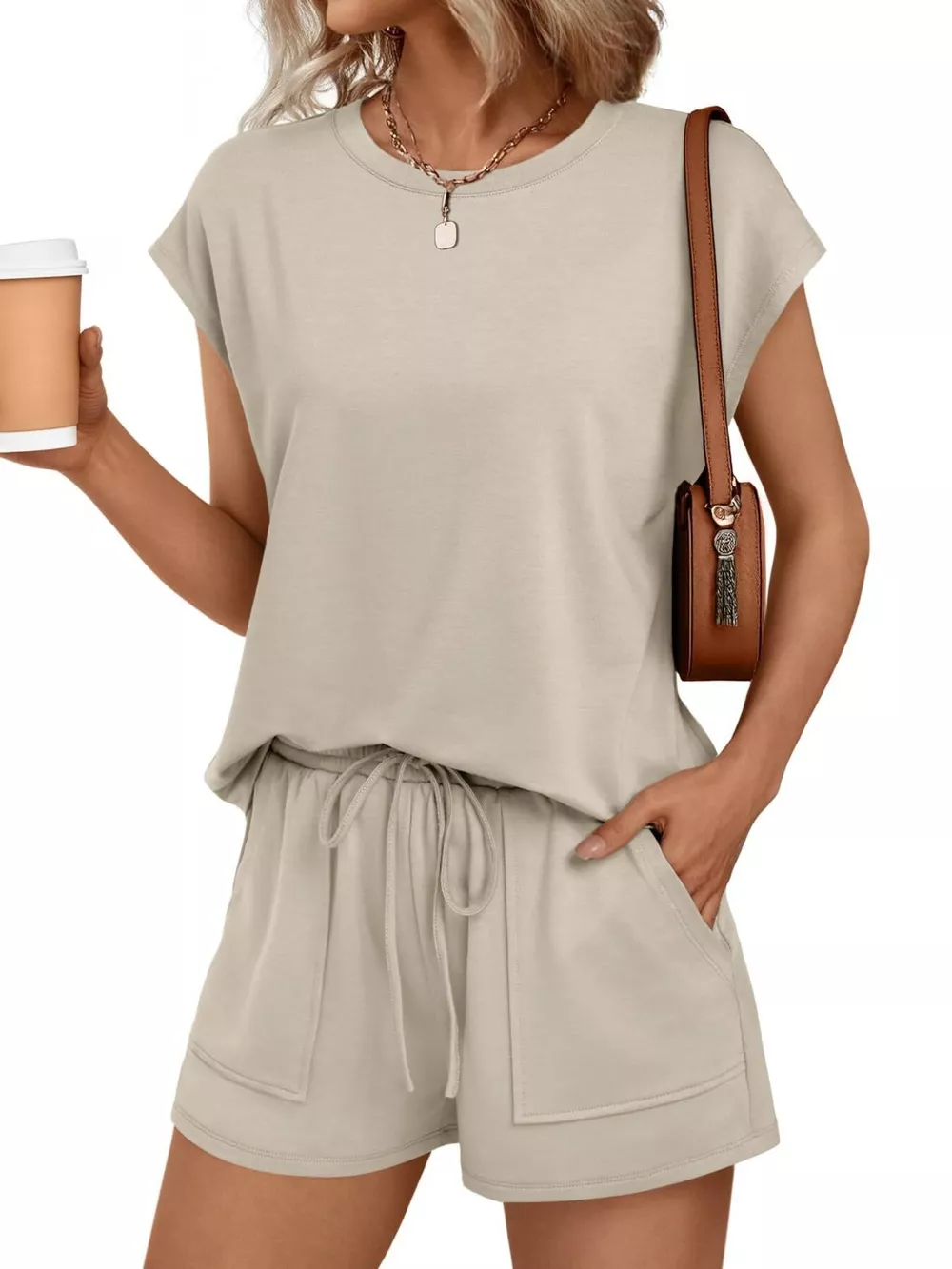 Round Neck Cap Sleeve Top and Shorts Set, image 4