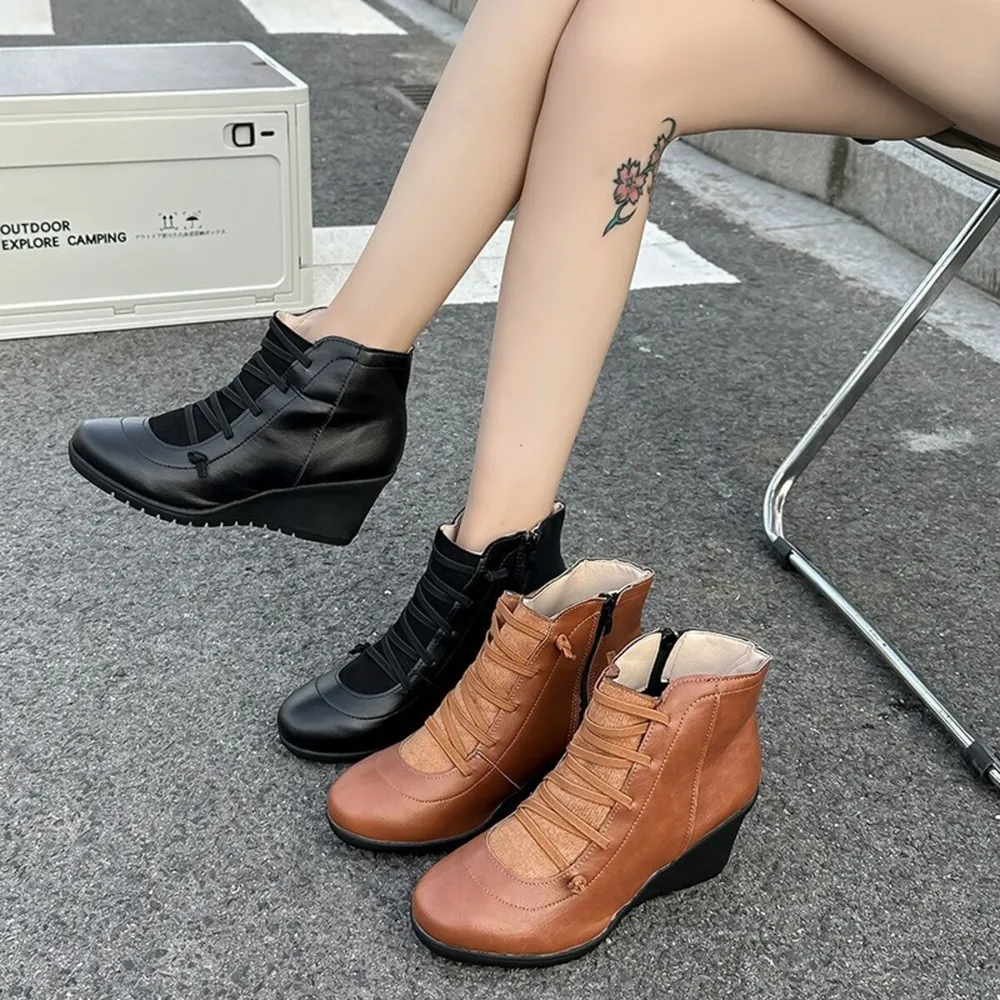 Lace Up Wedge Boots, image 2