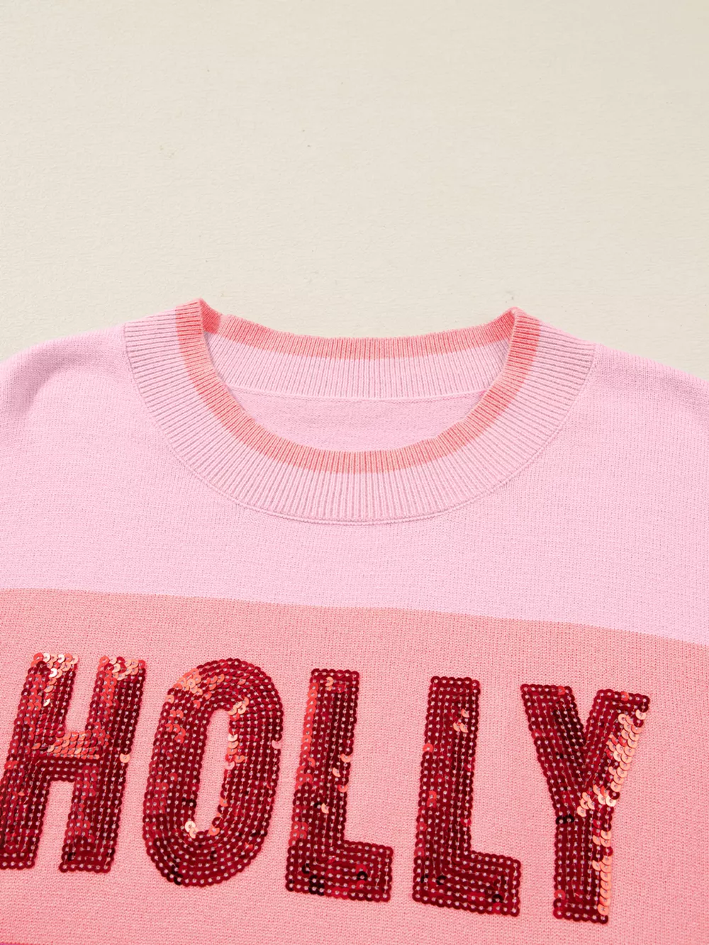 Sequined HOLLY JOLLY Color Block Crew Neck Sweater, image 9