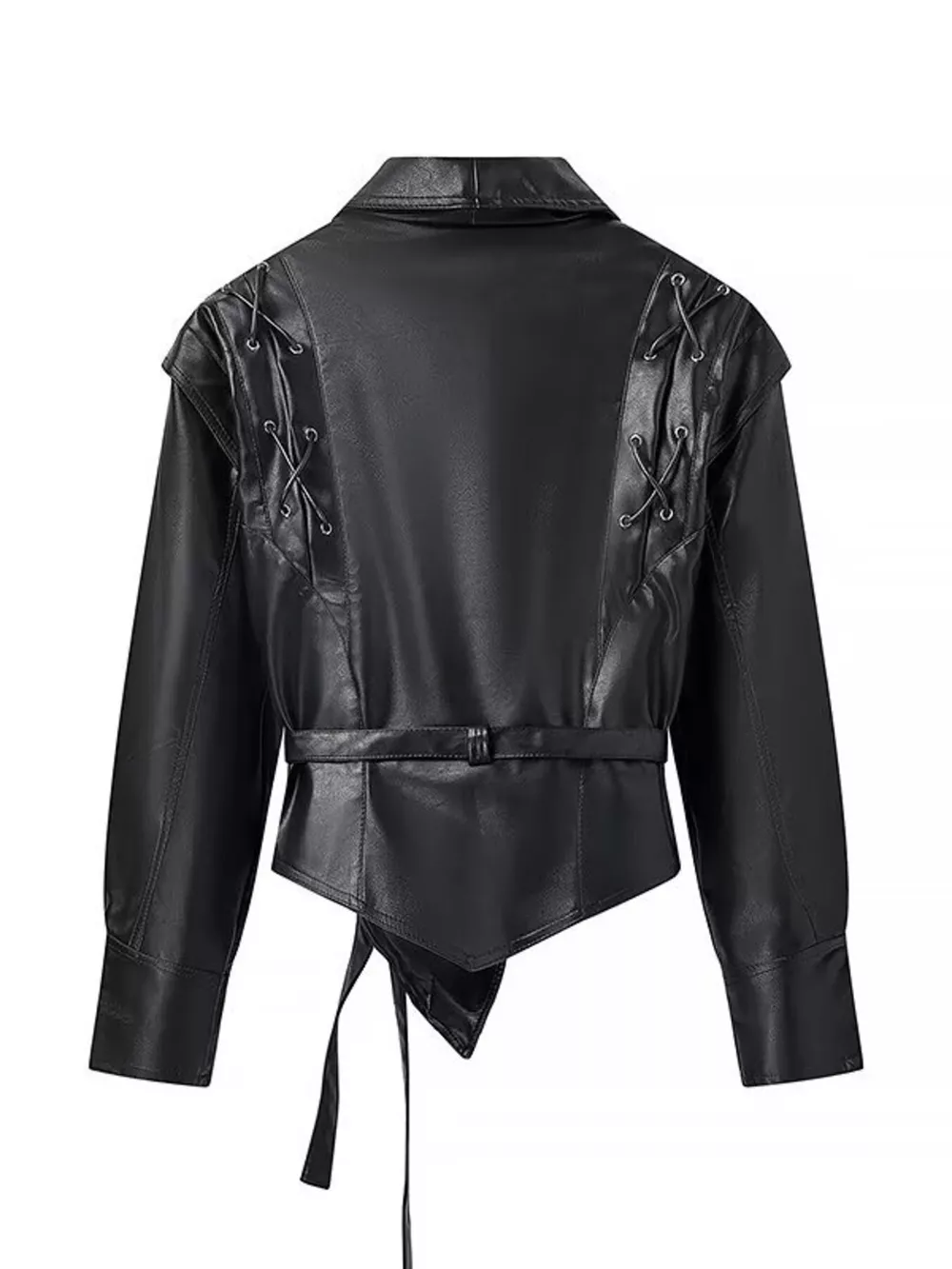 Belted Leather Jacket with Shawl Collar, image 13