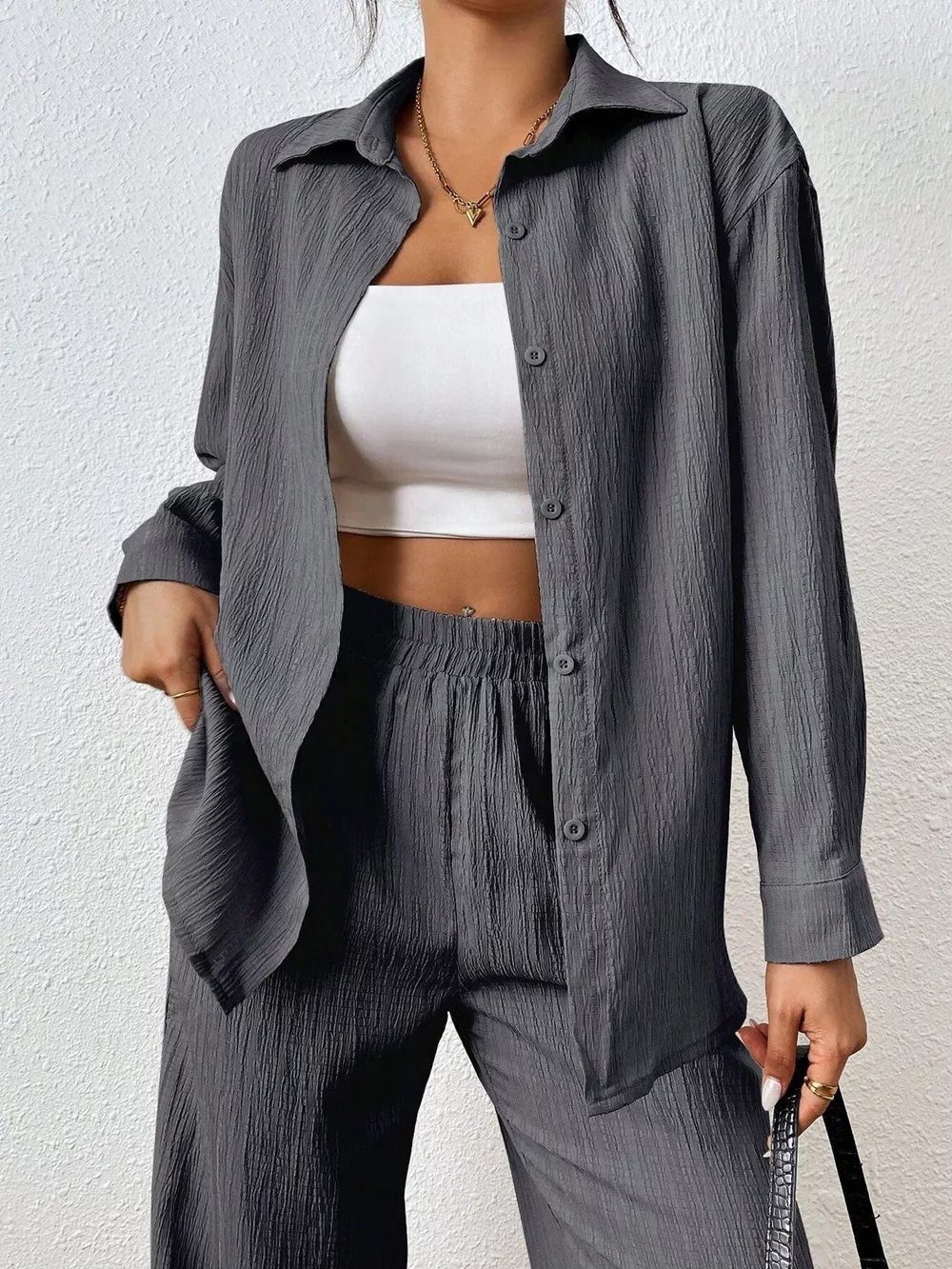 Button Up Long Sleeve Shirt and Pants Set, image 6