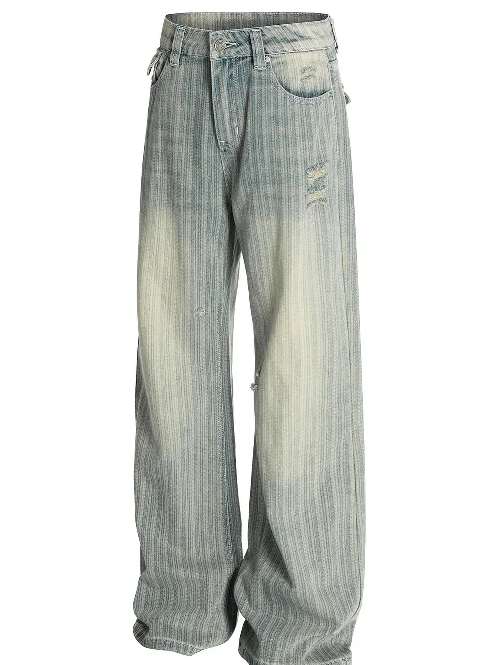 Men's Washed Pinstripe Wide Leg Jeans, image 2