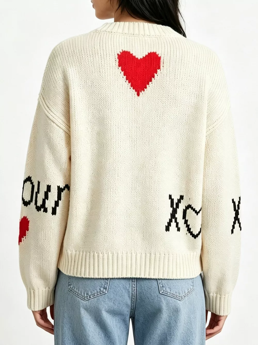 Heart Round Neck Ribbed Sweater, image 3