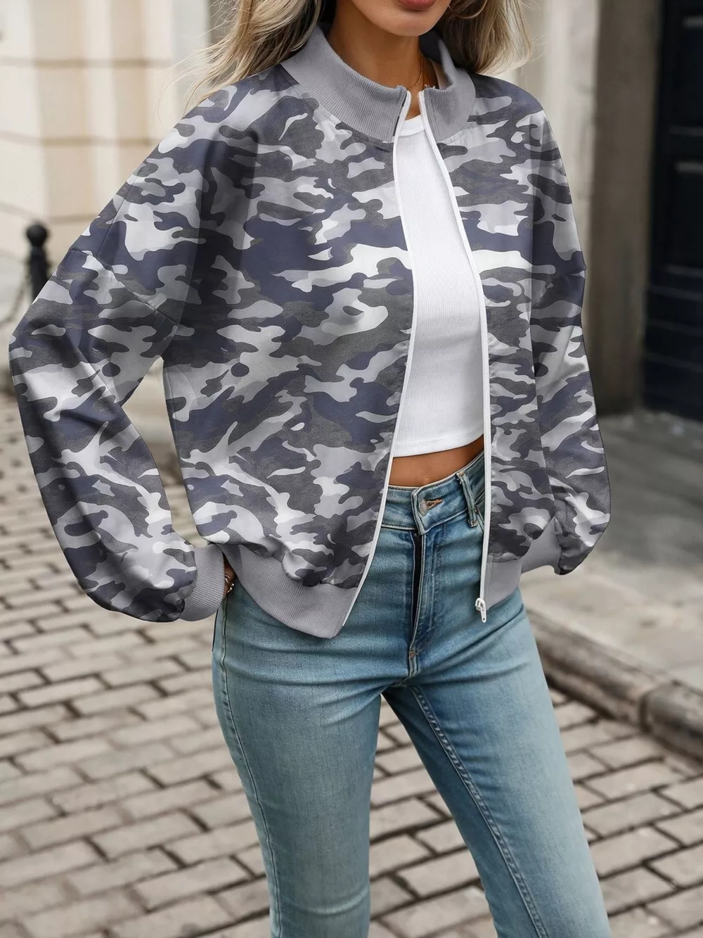 Printed Zip Up Long Sleeve Sweatshirt, image 21