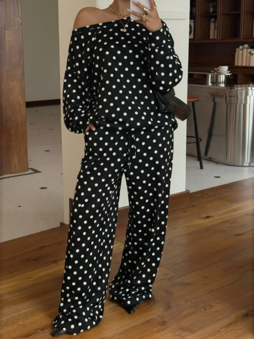 Polka Dot Long Sleeve Top and Pants Set, image 7