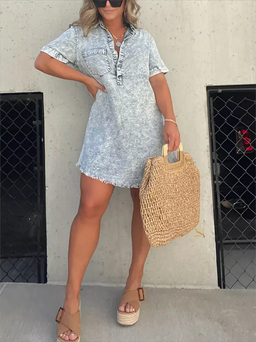 Full Size Raw Hem Short Sleeve Dress Plus Size, image 6