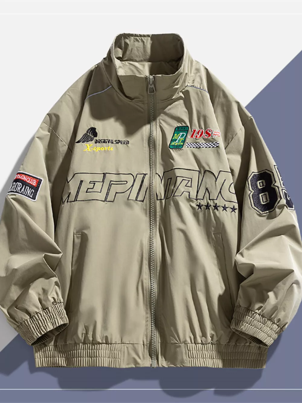 Men's Plus Size Racing-Inspired Zip Up Jacket, image 3