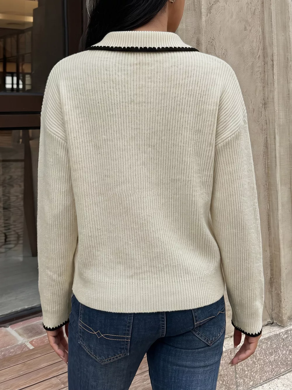 Contrast Trim Dropped Shoulder Sweater, image 6