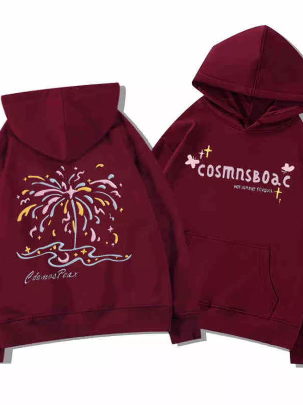 Full Size Fireworks Graphic Kangaroo Pocket Hoodie Plus Size, image 6