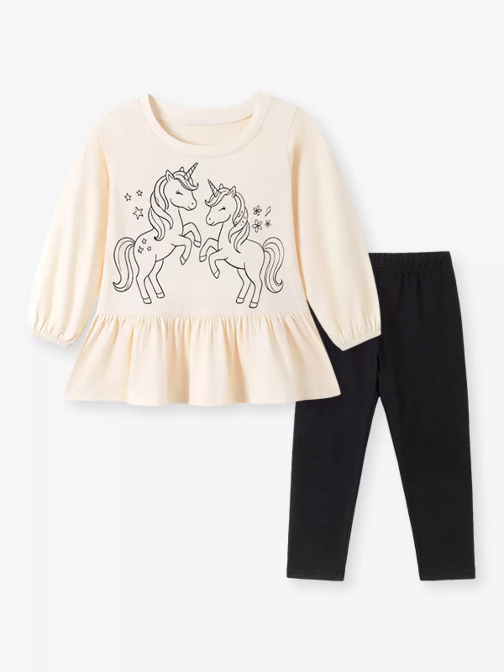 Children's Unicorn Graphic Peplum Top and Leggings Set, image 2