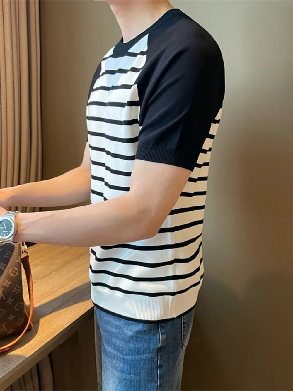 Men's Striped T-Shirt with Raglan Sleeves, image 5