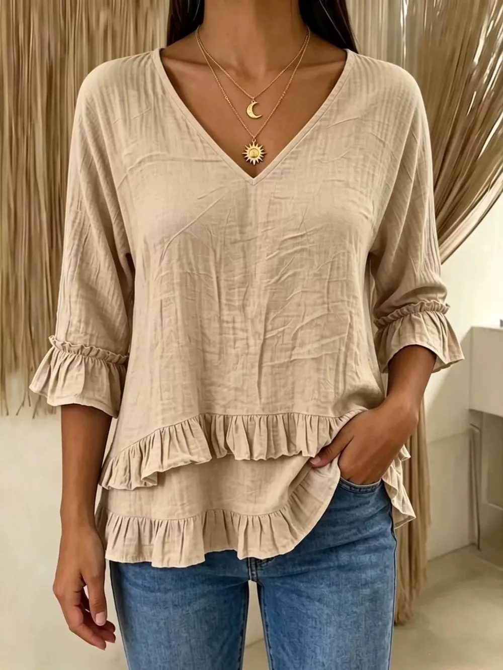 V-Neck Ruffle Sleeve Top, image 3