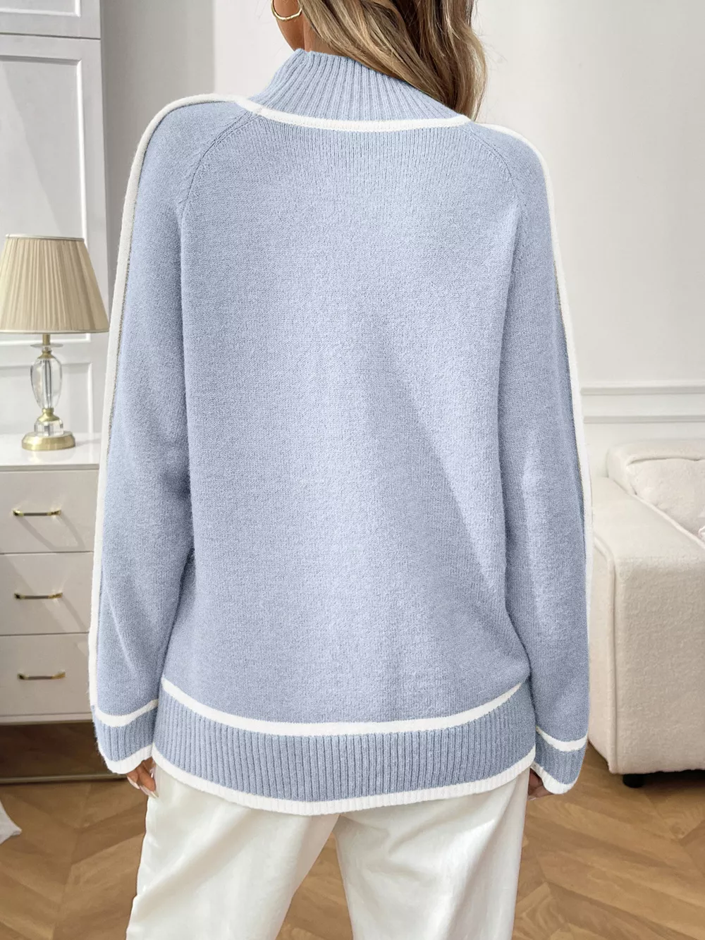 Contrast Trim Turtleneck Long Sleeve Sweater, image 5