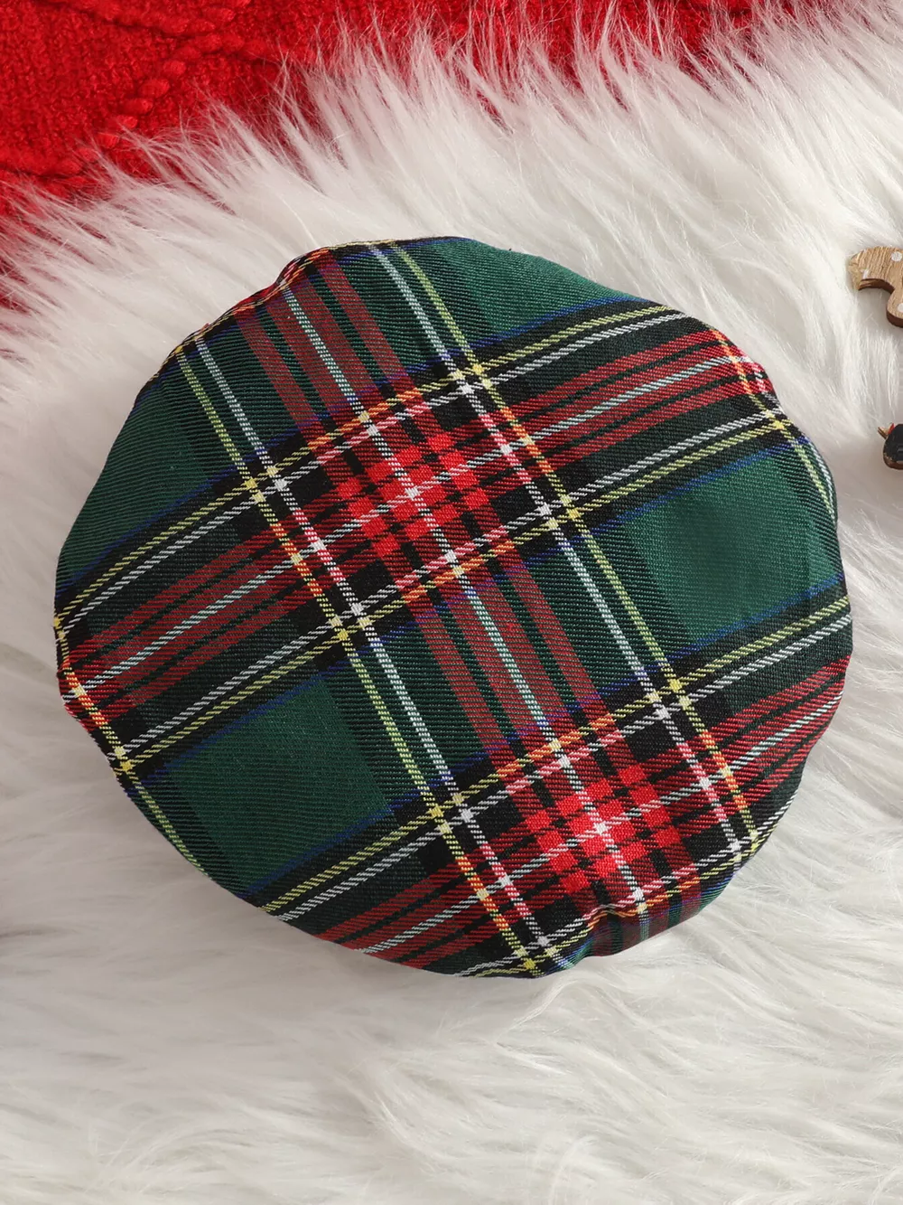 Children's Puff Sleeve Top and Plaid Skirt Set with Hat, image 7