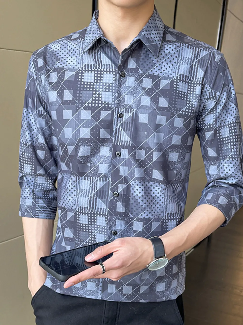 Men's Plus Size Geometric Print Slim Fit Casual Shirt, image 3