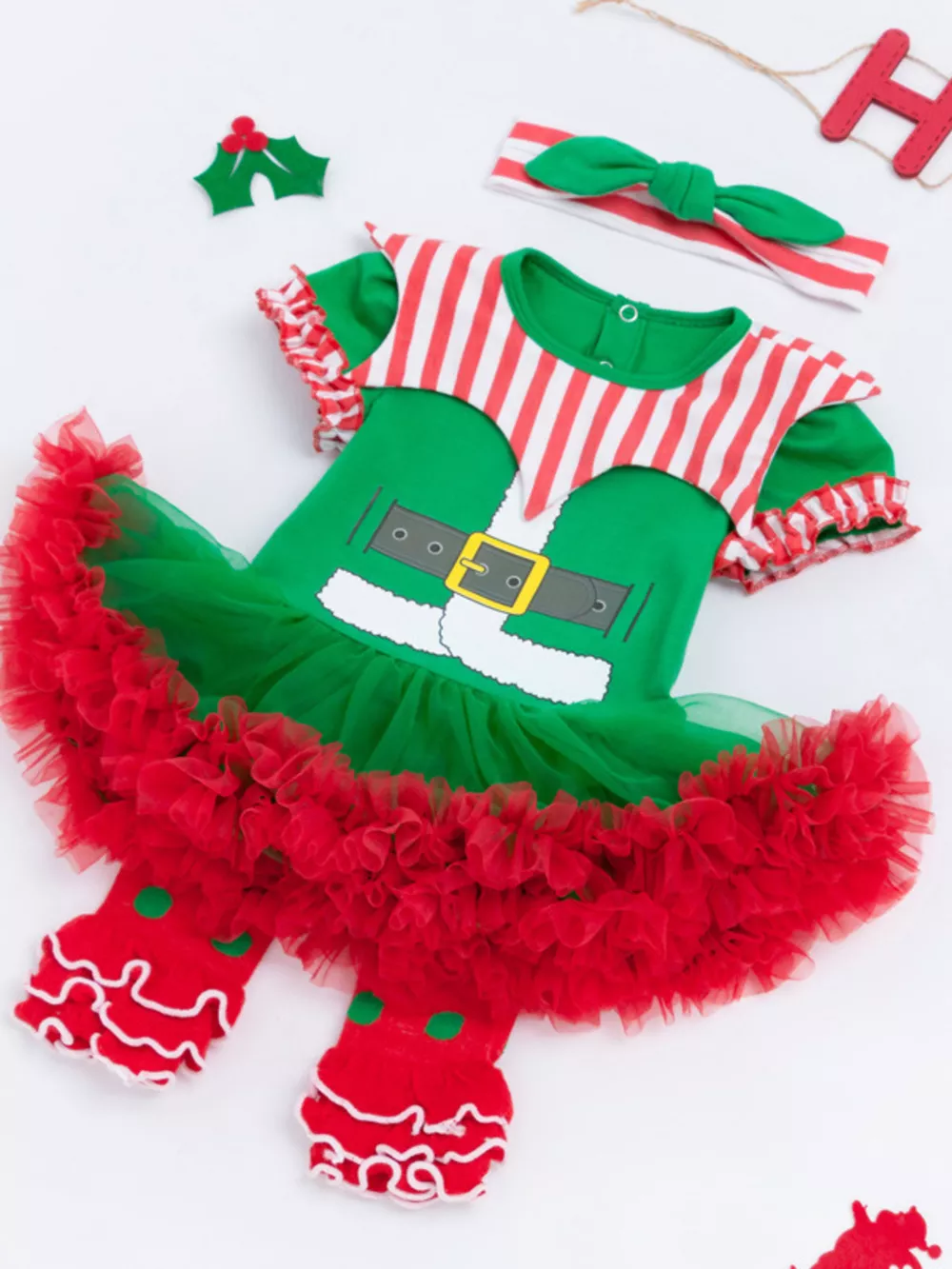 Children's Christmas One-Piece Dress 3 Piece Set, image 3