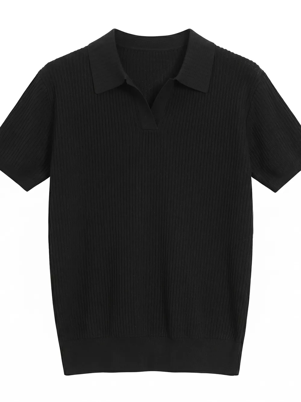 Men's Ribbed Knit Polo Collar Top, image 6