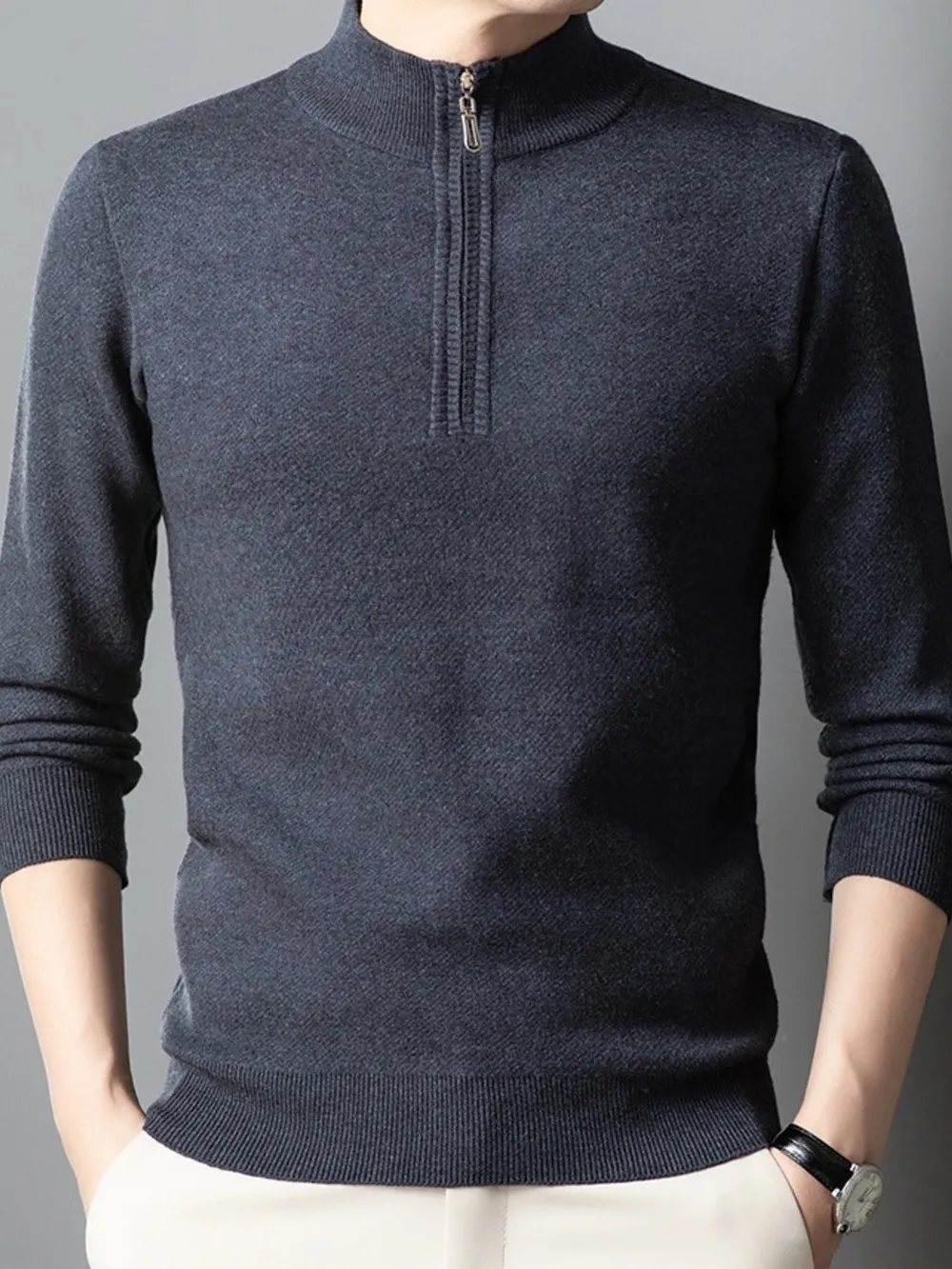 Men's Plus Size Quarter-Zip Long Sleeve Sweater, image 9