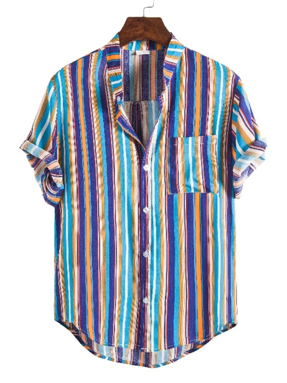 Men's Plus Size Striped Button Up Short Sleeve Shirt, image 4