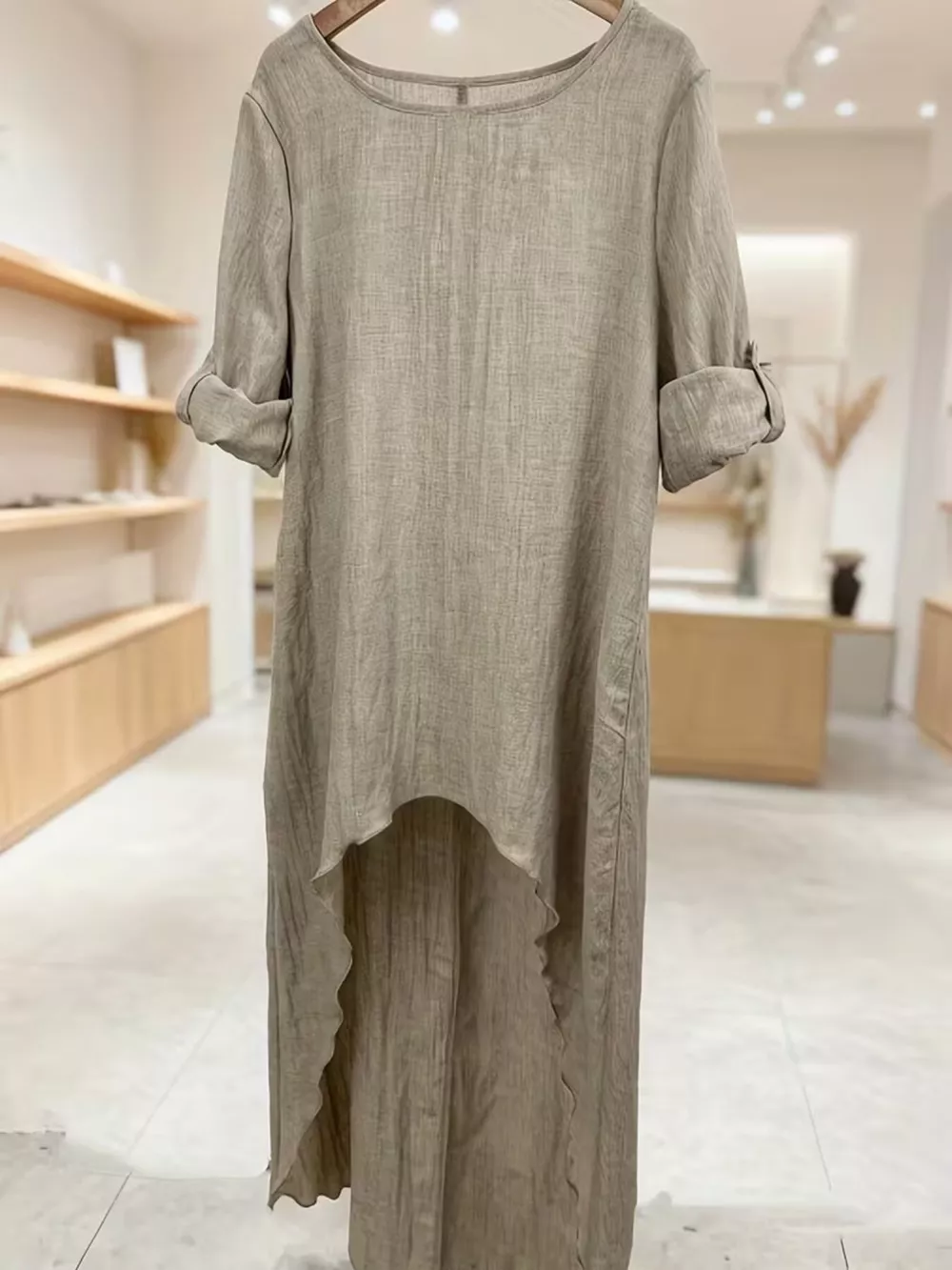 High-Low Hem Roll-Up Sleeves Blouse, image 3