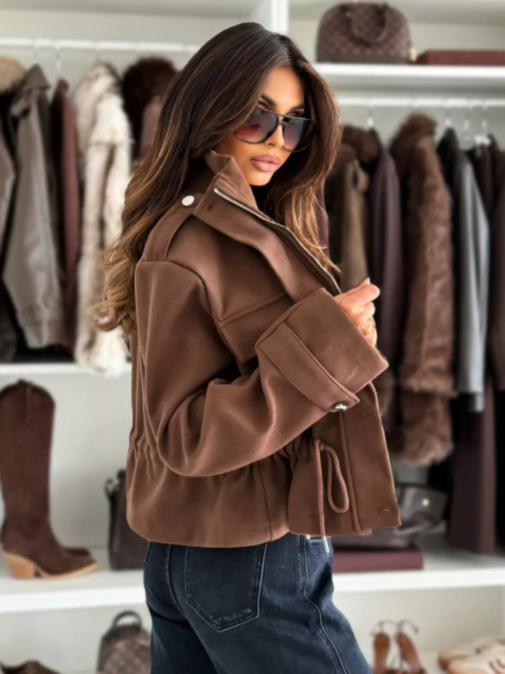 Drawstring Waist Cropped Jacket, image 8