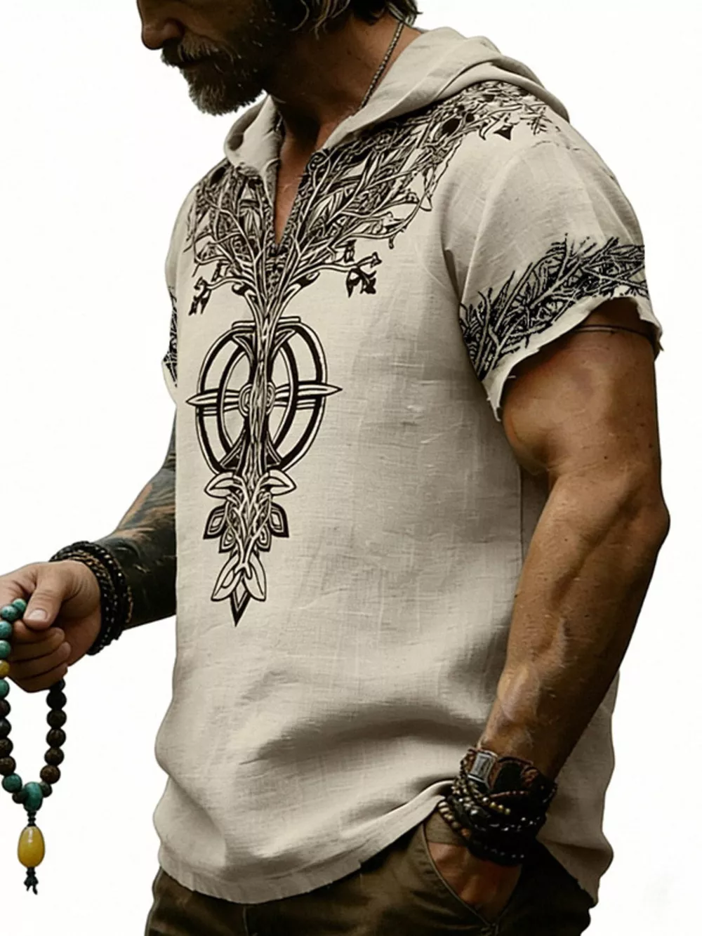 Men's Full Size Printed Hooded Short Sleeve Top Plus Size, image 5